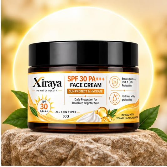 Xiraya SPF 30 PA+++ Face Cream with Vitamin E & Niacinamide, Daily Sun Protection Moisturizer, Helps Hydrate & Maintain Soft Skin, UVA & UVB Protection, All Skin Types, 50g