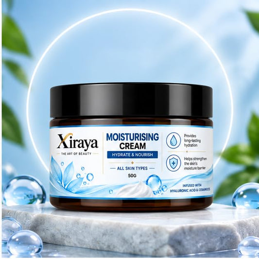 Xiraya Moisturising Cream with Hyaluronic Acid & Ceramides, Hydrating Face Moisturizer for All Types, Long-Lasting Hydration, Supports Moisture Barrier, Nourishing Daily Care, 50g