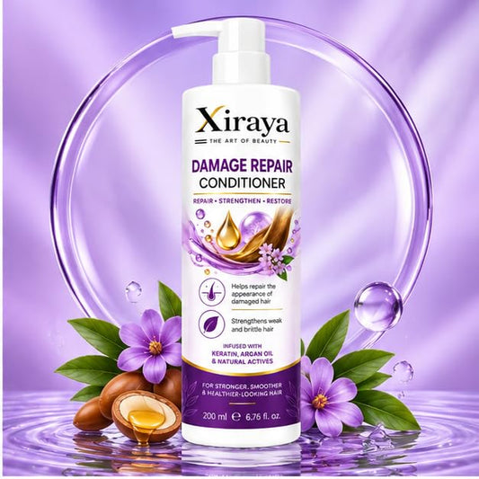 Xiraya Damage Repair Conditioner 200 ml with Keratin & Argan Oil for Dry, Weak and Damaged Hair, Strengthening Conditioner for Smoother, Softer & Healthier-Looking Hair