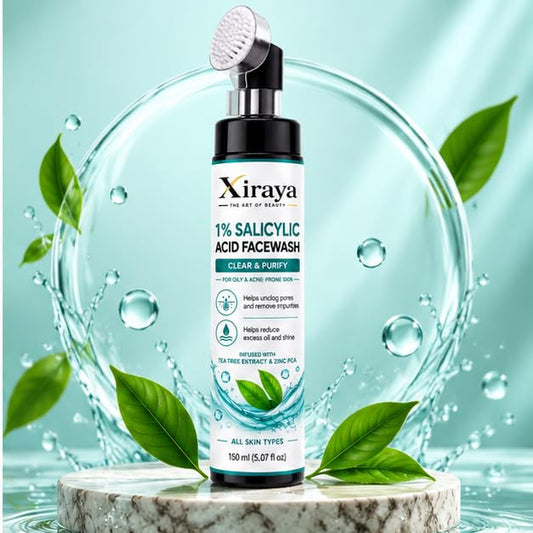 Xiraya 1% Salicylic Acid Face Wash 150 ml with Tea Tree Extract & Zinc PCA for Oily and Acne-Prone Skin, Helps Unclog Pores, Reduce Excess Oil & Refresh Skin