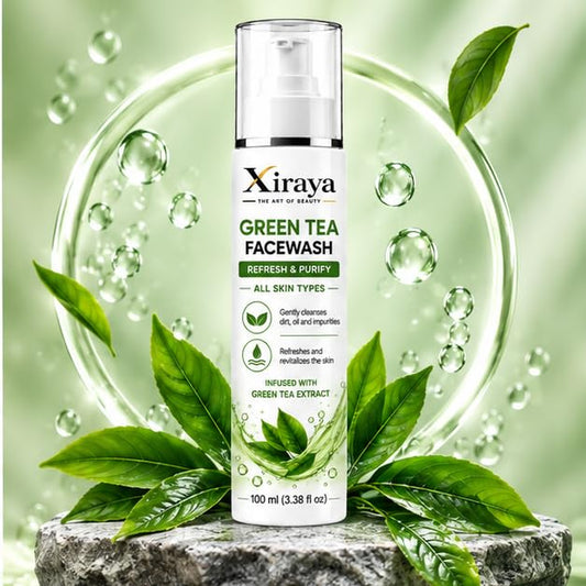Xiraya Green Tea Face Wash with Green Tea Extract, Refreshing & Purifying Facial Cleanser for All Skin Types, Gently Cleanses Dirt, Oil & Impurities, 100 ml