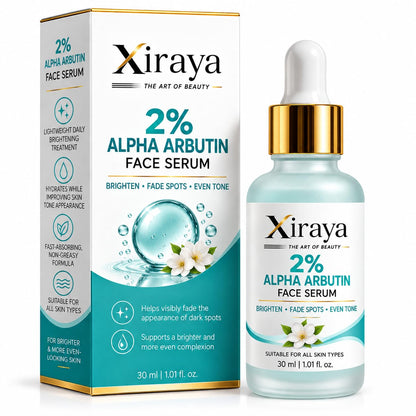Xiraya 2% Alpha Arbutin Face Serum for Brighter Even Looking Skin, Dark Spot Appearance Care, Lightweight Daily Brightening Serum, Fast Absorbing Non Greasy Formula, 30 ml Skin