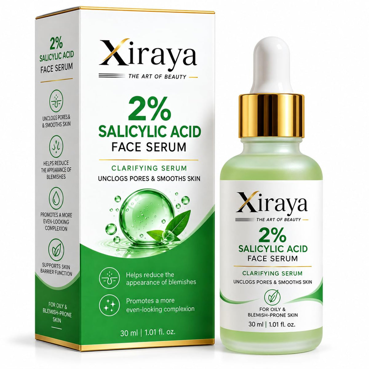Xiraya 2% Salicylic Acid Face Serum for Oily & Blemish-Prone Skin, Helps Reduce Blemish Appearance, Unclogs Pores & Smooths Skin, Lightweight Clarifying Serum, 30 ml