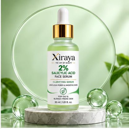 Xiraya 2% Salicylic Acid Face Serum for Oily & Blemish-Prone Skin, Helps Reduce Blemish Appearance, Unclogs Pores & Smooths Skin, Lightweight Clarifying Serum, 30 ml