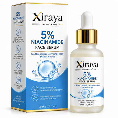 Xiraya 5% Niacinamide Face Serum for Oily, Combination & Blemish-Prone Skin, Helps Minimize Enlarged Pore Appearance, Controls Excess Sebum, Evens Skin Tone, 30 ml