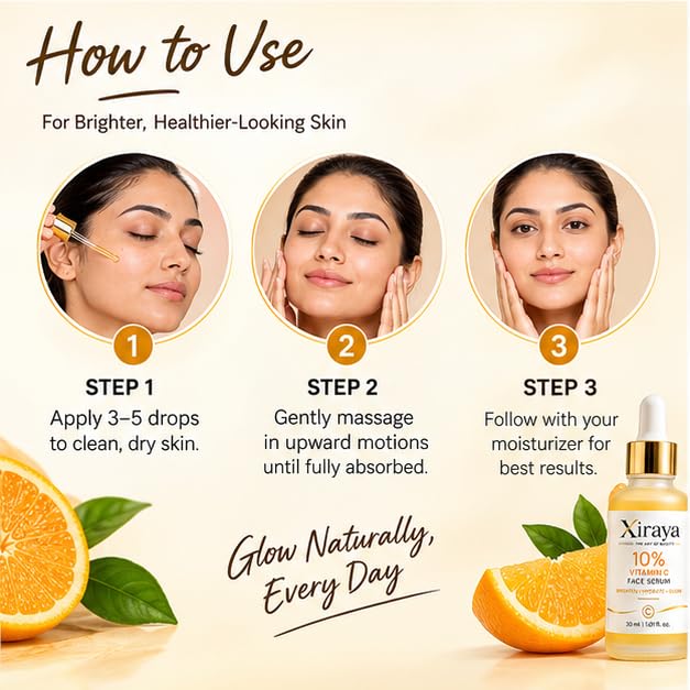 Xiraya 10% Vitamin C Face Serum for Brightening Dull-Looking Skin, Radiance & Glow Support, Helps Improve Skin Tone Appearance, Lightweight Daily Hydrating Serum, 30 ml
