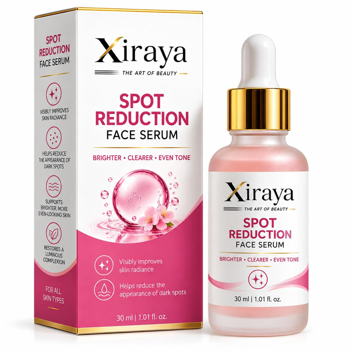 Xiraya Spot Reduction Face Serum for Brighter Even Looking Skin, Dark Spot Appearance Care, Radiance & Glow Support, Lightweight Daily Facial Serum, Non Greasy Formula, 30 ml