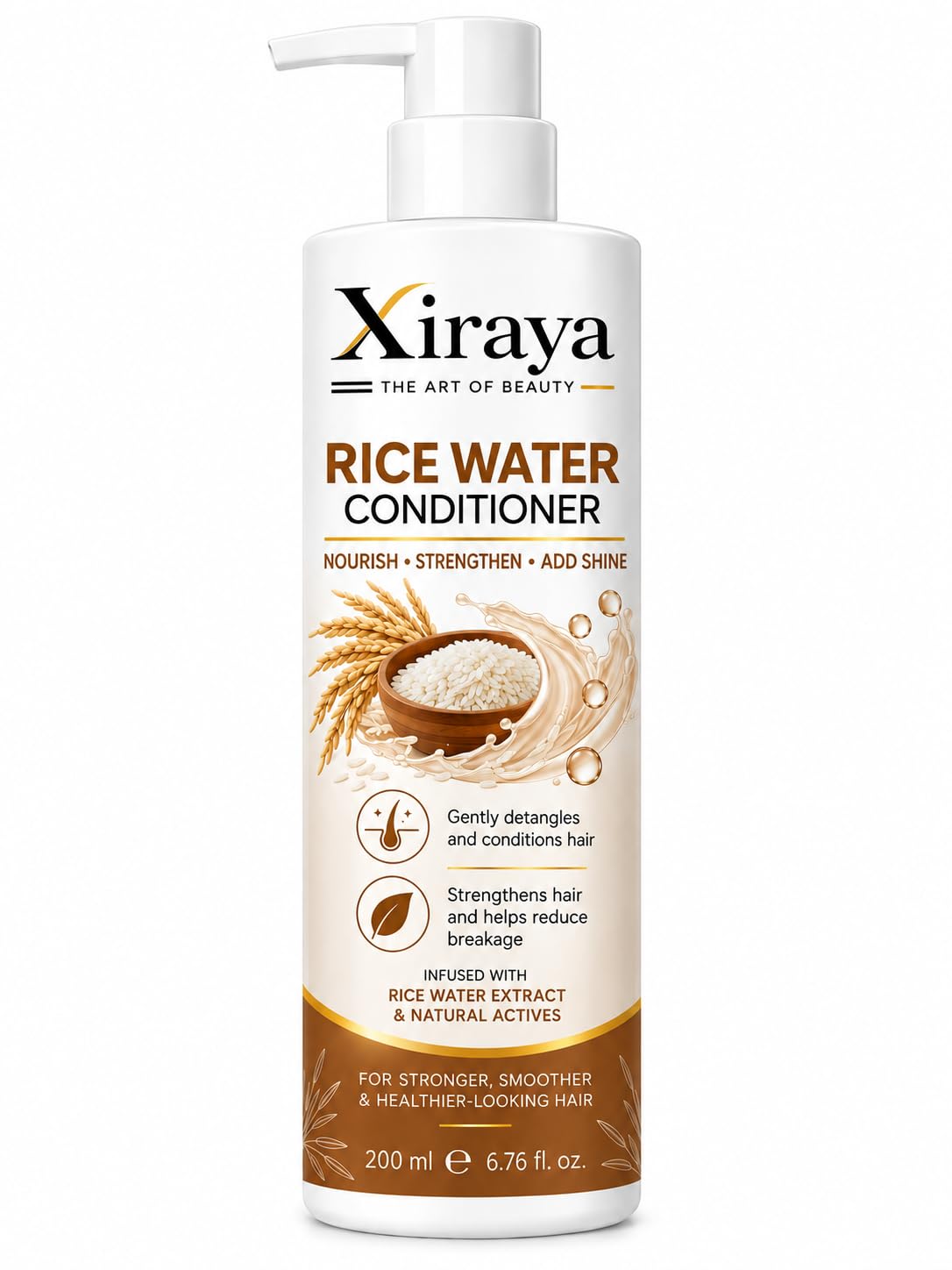 Xiraya Rice Water Conditioner 200 ml for Hair Nourish Strengthen and Shine Rice Water Extract Conditioner for Smooth Detangled Hair Helps Reduce Breakage for Healthier Looking Hair