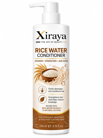 Xiraya Rice Water Conditioner 200 ml for Hair Nourish Strengthen and Shine Rice Water Extract Conditioner for Smooth Detangled Hair Helps Reduce Breakage for Healthier Looking Hair