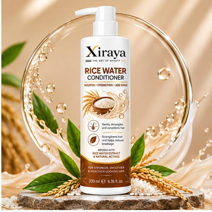 Xiraya Rice Water Conditioner 200 ml for Hair Nourish Strengthen and Shine Rice Water Extract Conditioner for Smooth Detangled Hair Helps Reduce Breakage for Healthier Looking Hair