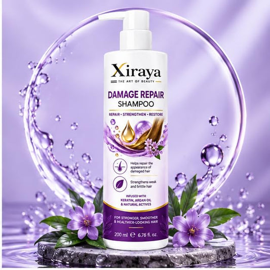 Xiraya Damage Repair Shampoo 200 ml with Keratin & Argan Oil for Dry, Weak and Damaged Hair, Strengthening Shampoo for Smoother, Stronger & Healthier-Looking Hair