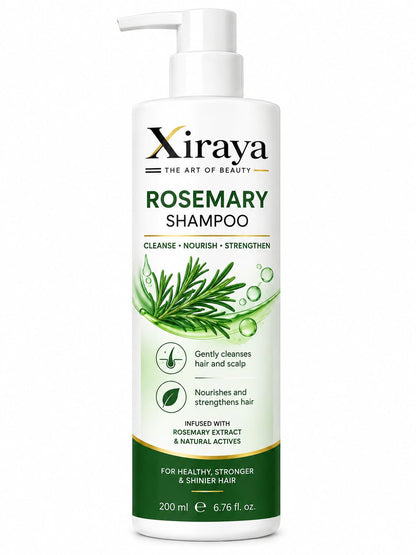 Xiraya Rosemary Shampoo 200 ml with Rosemary Extract & Natural Actives for Hair and Scalp, Nourishing Strengthening Shampoo for Healthy, Stronger & Shinier-Looking Hair