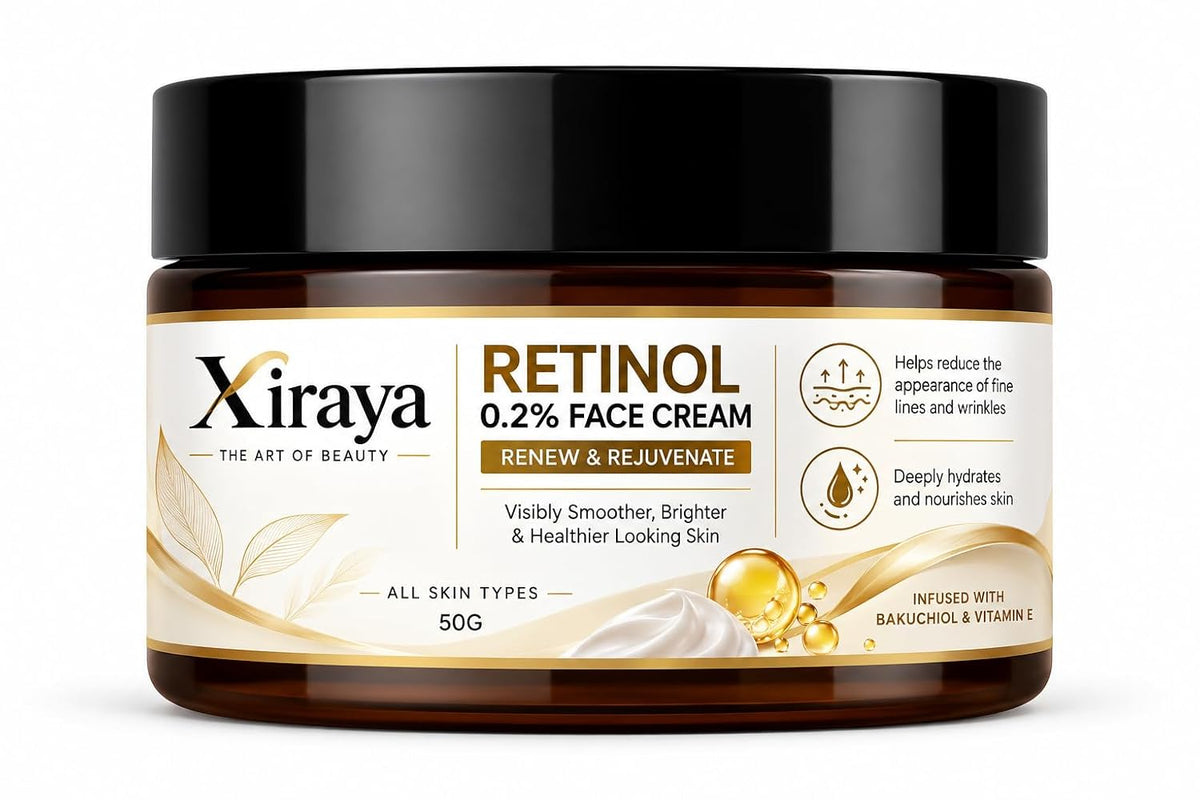 Xiraya Retinol 0.2% Face Cream with Bakuchiol & Vitamin E, Helps Improve the Appearance of Fine Lines, Deeply Moisturizes, Supports Smoother Looking Complexion, All Types, 50g
