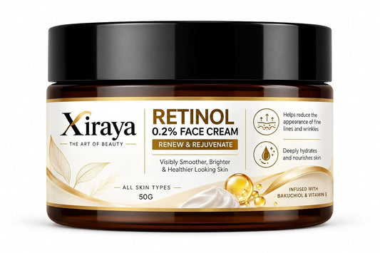 Xiraya Retinol 0.2% Face Cream with Bakuchiol & Vitamin E, Helps Improve the Appearance of Fine Lines, Deeply Moisturizes, Supports Smoother Looking Complexion, All Types, 50g