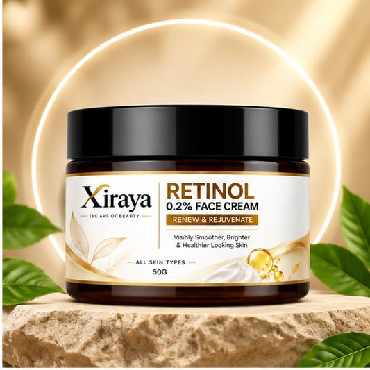 Xiraya Retinol 0.2% Face Cream with Bakuchiol & Vitamin E, Helps Improve the Appearance of Fine Lines, Deeply Moisturizes, Supports Smoother Looking Complexion, All Types, 50g