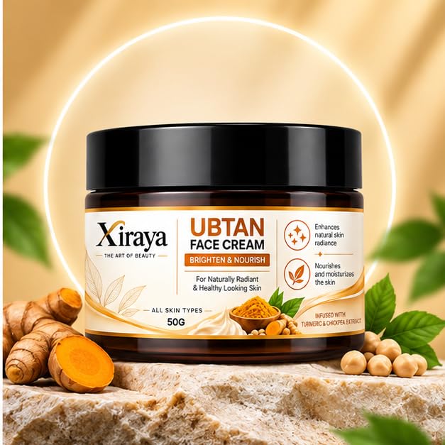 Xiraya Ubtan Face Cream with Turmeric & Chickpea Extract, Brightening Moisturizer for Radiant Even Looking Complexion, Nourishes & Hydrates, Daily Face Care for All Types, 50g