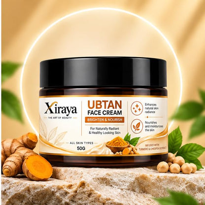 Xiraya Ubtan Face Cream with Turmeric & Chickpea Extract, Brightening Moisturizer for Radiant Even Looking Complexion, Nourishes & Hydrates, Daily Face Care for All Types, 50g