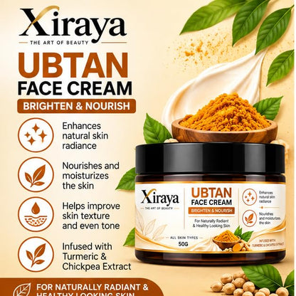 Xiraya Ubtan Face Cream with Turmeric & Chickpea Extract, Brightening Moisturizer for Radiant Even Looking Complexion, Nourishes & Hydrates, Daily Face Care for All Types, 50g
