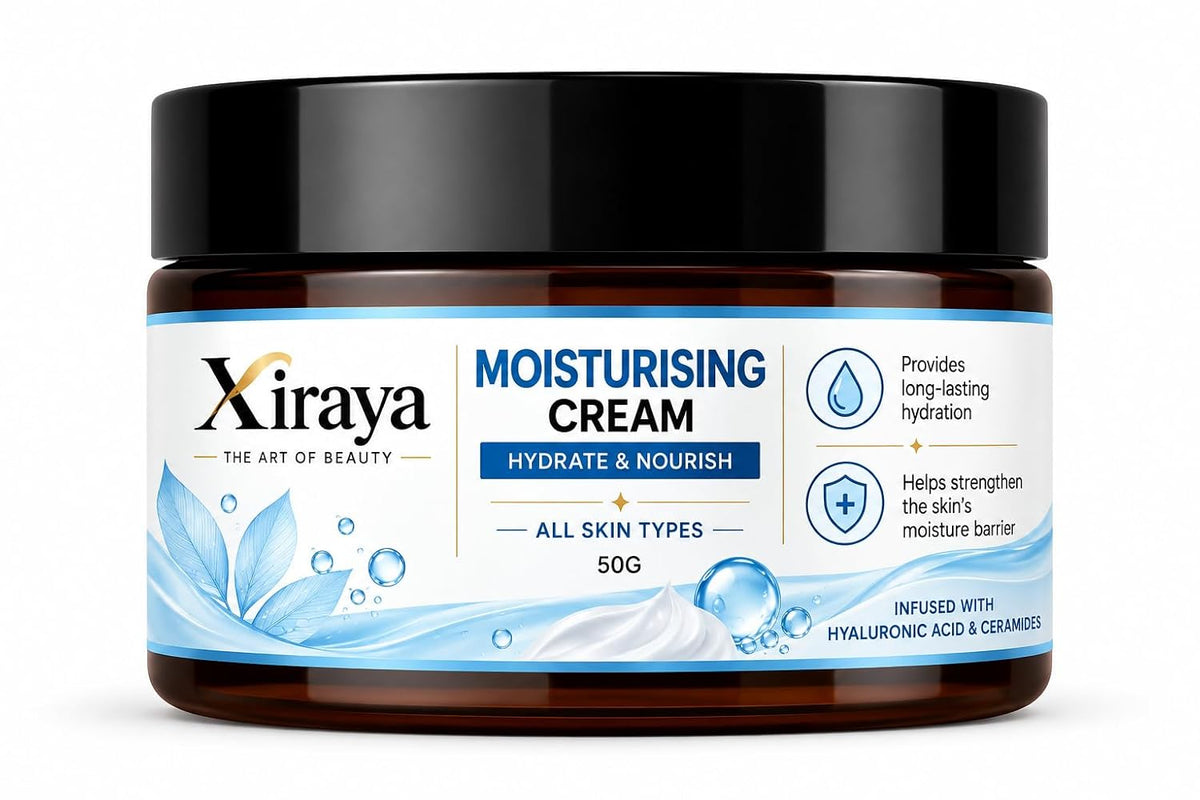 Xiraya Moisturising Cream with Hyaluronic Acid & Ceramides, Hydrating Face Moisturizer for All Types, Long-Lasting Hydration, Supports Moisture Barrier, Nourishing Daily Care, 50g