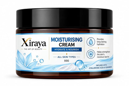 Xiraya Moisturising Cream with Hyaluronic Acid & Ceramides, Hydrating Face Moisturizer for All Types, Long-Lasting Hydration, Supports Moisture Barrier, Nourishing Daily Care, 50g