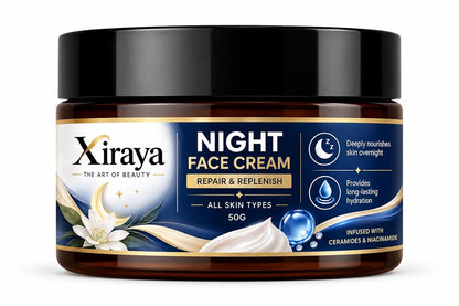 Xiraya Night Face Cream with Ceramides & Niacinamide, Overnight Moisturizer for Deep Nourishment, Long-Lasting Hydration, Supports Soft Smooth Complexion, All Types, 50g