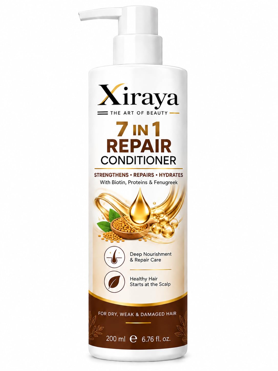 Xiraya 7 in 1 Repair Conditioner 200 ml with Biotin, Proteins & Fenugreek for Dry, Weak & Damaged Hair, Deep Nourishment, Hydration, Smoothness & Repair Care