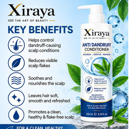 Xiraya Anti Dandruff Conditioner 200 ml with Tea Tree Extract & Natural Actives, Nourishing Scalp Conditioner for Flake Care, Smoother Hair & Fresh Scalp Feel