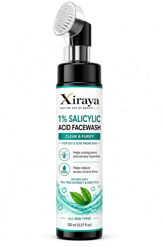 Xiraya 1% Salicylic Acid Face Wash 150 ml with Tea Tree Extract & Zinc PCA for Oily and Acne-Prone Skin, Helps Unclog Pores, Reduce Excess Oil & Refresh Skin