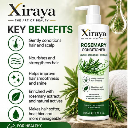 Xiraya Rosemary Conditioner 200 ml with Rosemary Extract & Natural Actives for Hair and Scalp, Nourishing Strengthening Conditioner for Healthy, Stronger & Shinier Hair