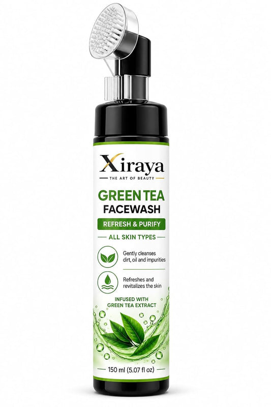 Xiraya Green Tea Face Wash with Green Tea Extract, Refreshing & Purifying Facial Cleanser for All Skin Types, Gently Cleanses Dirt, Oil & Impurities, 150 ml