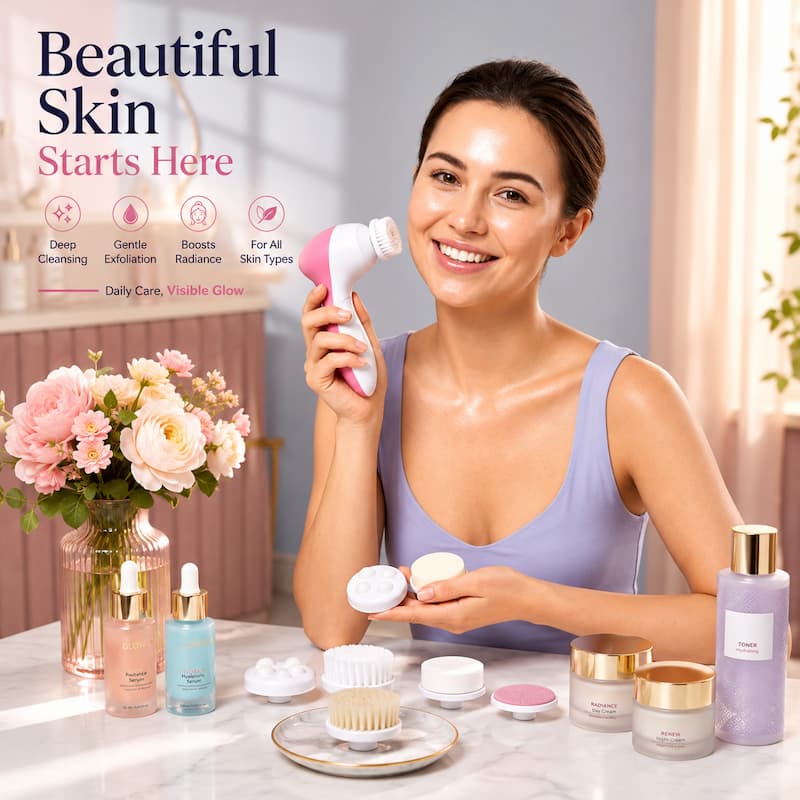 Facial Cleansing Brush & Portable Electric Massager with  Skin Care and Acne Tools