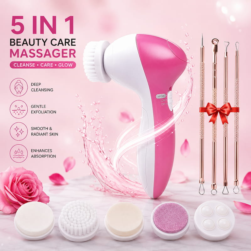Facial Cleansing Brush & Portable Electric Massager with  Skin Care and Acne Tools