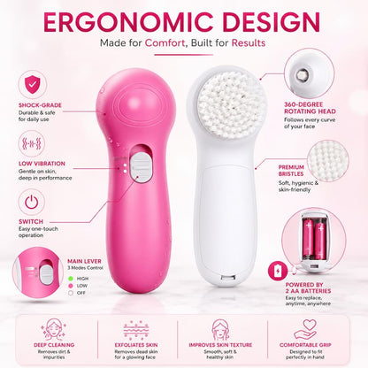 Facial Cleansing Brush & Portable Electric Massager with  Skin Care and Acne Tools